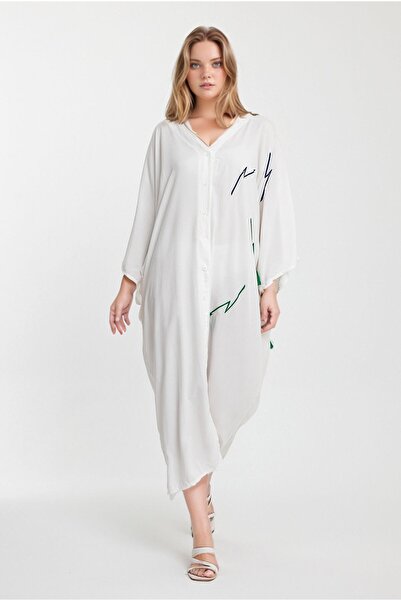 bacc White Embroidered V-Neck Long Shirt Dress - BCVL-24989