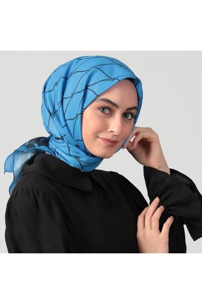 ipekistanbul Eșarfă din mătase din bumbac - model ondulat - indigo