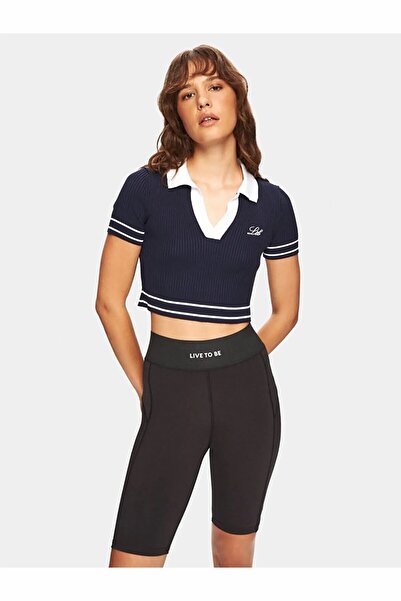 Ltb Пуловер з коміром-поло з коротким рукавом і кроп-светр темно-синього кольору