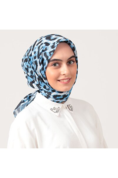 ipekistanbul Шовковий шарф з бавовни - Великий леопардовий візерунок - Синій