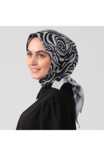 ipekistanbul وشاح حريري قطني - نمط حلزوني - رمادي