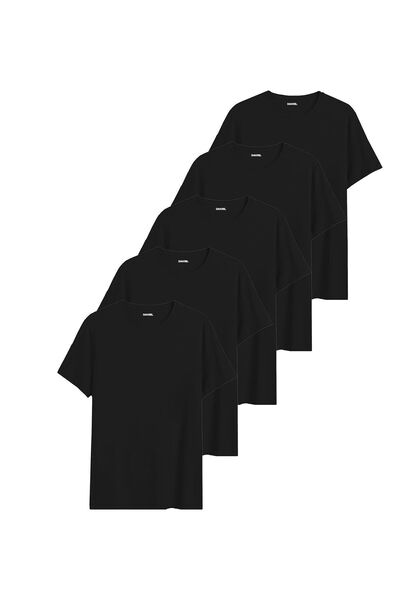 DK DAKSEL Erkek 5li Pamuklu Kısa Kollu Bisiklet Yaka Bol Tişört