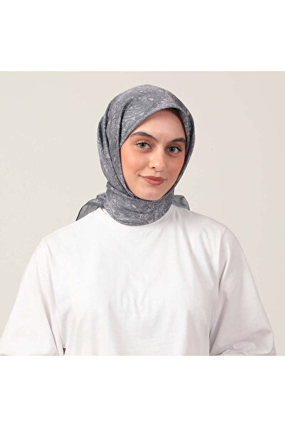 ipekistanbul وشاح من القطن والحرير - نمط ماندالا - رمادي