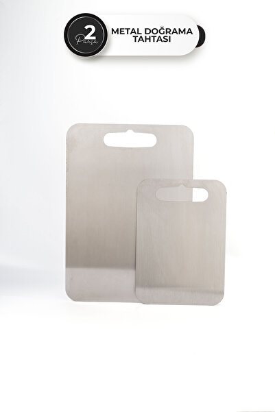 Homekolik 2 Parça Paslanmaz Çelik Metal Doğrama Tahtası Seti – Kesim panosu 25x15 34x24
