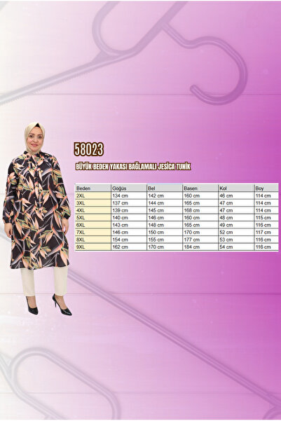 Eslina F-58023 Plus Size Jesica Tunic with Tie Collar - Circle Pattern Beneton