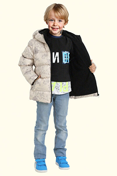 freemen Boys Beige Winter Coat - Fleece Water & Wind-Repellent Hooded