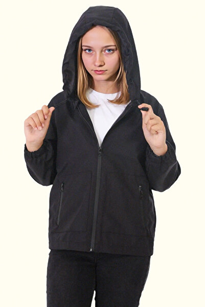 freemen Pelernă de ploaie cu fermoar dublu, căptușită neagră pentru fete, imp...