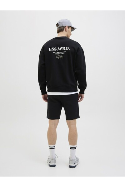 Jack & Jones Erkek Siyah Jpstgordon Beau Sweat Shorts Mid Şort 12268770-Black
