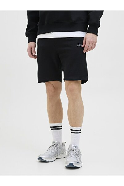 Jack & Jones Erkek Siyah Jpstgordon Beau Sweat Shorts Mid Şort 12268770-Black