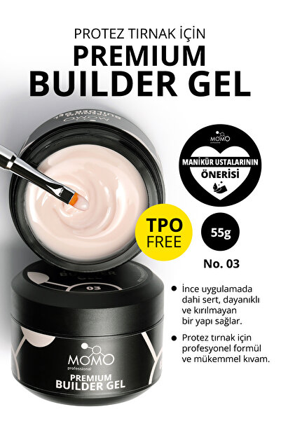 MOMO professional Premium Builder Gel, Protez Tırnak Jeli No.03, Açık Bej, 55...