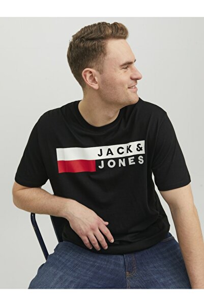 Jack & Jones Men's Black1 Jjecorp Logo Tee Ss O-Neck Noos Pls Plus Size T-Shirt 12158505-Blackplay