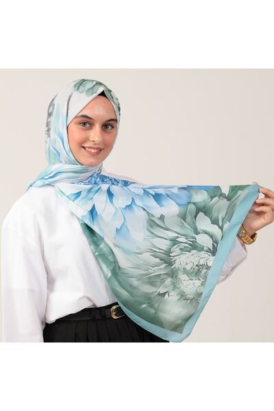 ipekistanbul شال حرير قطن - نمط اللوتس - أخضر نعناعي