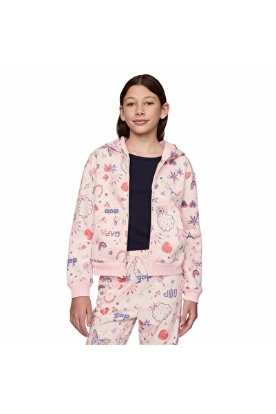 GAP Kız Çocuk Pembe Gap V-frch Ft Logo Fz Sweatshirt 725542000-Çokrenkli