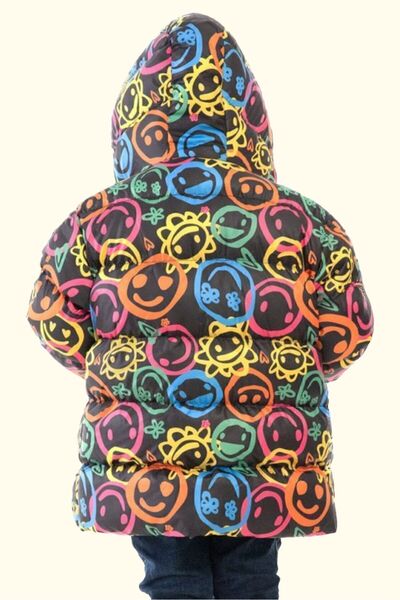 freemen Chlapecký smajlík Emoji zimní nafukovací kabát s fleecovou kožešinou uvnitř, vodě a větruodolný s kapucí a kapsami