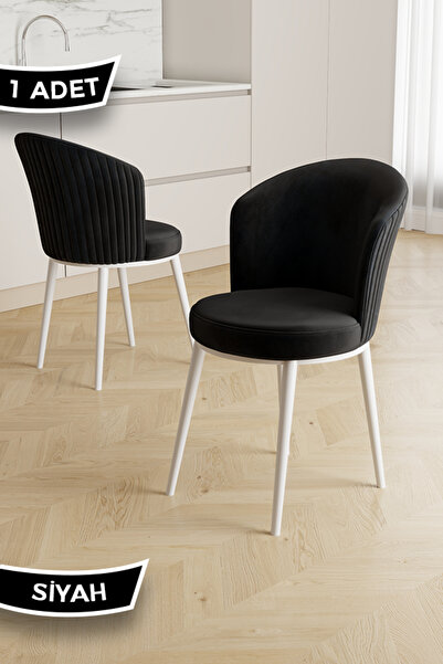 Canisa Risa Serisi 1 Adet Siyah Mutfak Sandalyesi Beyaz Metal Ayak 1.Sınıf Ba...