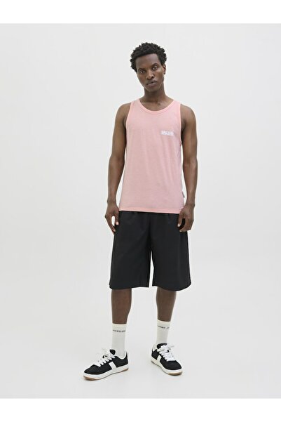 Jack & Jones Erkek Pembe Jcosago Small Logo Slub Tank Top Atlet 12276727-Pinkicing