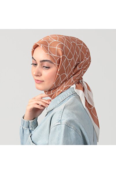 ipekistanbul Шовковий шарф з бавовни - Геометричний візерунок - Кориця