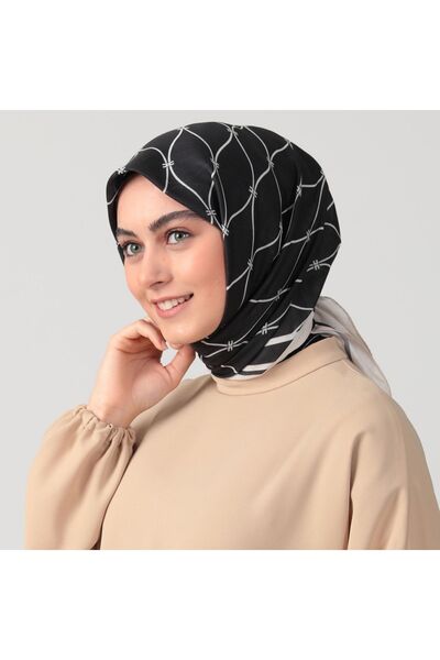 ipekistanbul Eșarfă din mătase din bumbac - model ondulat - negru