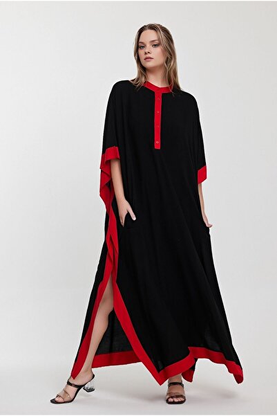 bacc Black and Red Embroidered Long Dress - Slit, Woven, Bcvl-24979