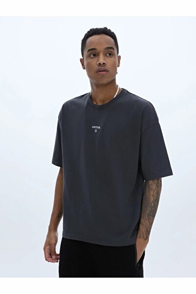 Ltb Μπλουζάκι με κοντό μανίκι κανονικό γραπτό Basic Anthracite