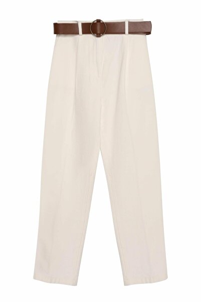 Quzu Women's Ecru Belted Trousers Pants 21K70755-Ecru