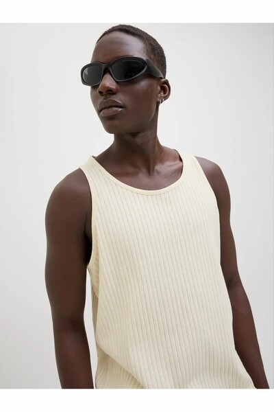 Jack & Jones Men's Ecru Jcoinfinity Rib Tank Top Undershirt 12277751-Clouddanc