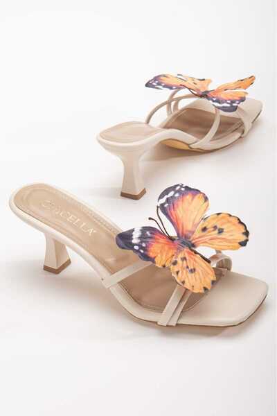 CHİCELLA Lepi Elegant Thin Heeled Slippers with Colorful Butterfly Accessories