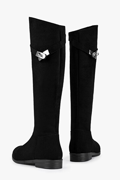 Shoeberry Női Meroni fekete velúr csatos csizma fekete velúr