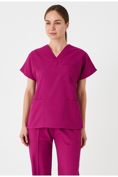 Myscrubs طقم ملابس طبية للنساء من قماش مطاطي بلون الفوشيا -