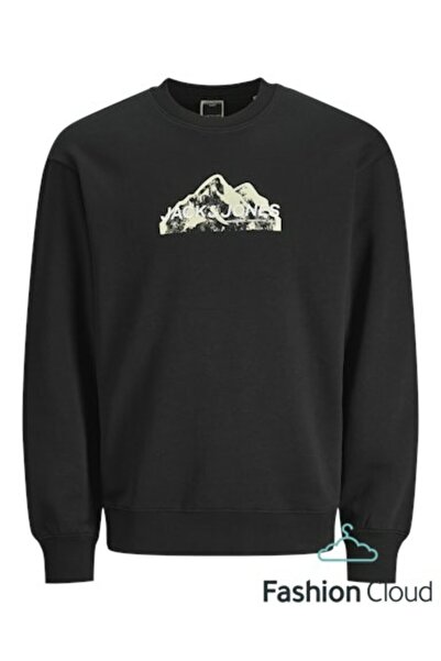 Jack & Jones Мъжки суитшърт с лого на Jcomountain, черен - с кръгло деколте, 12262094 - черен