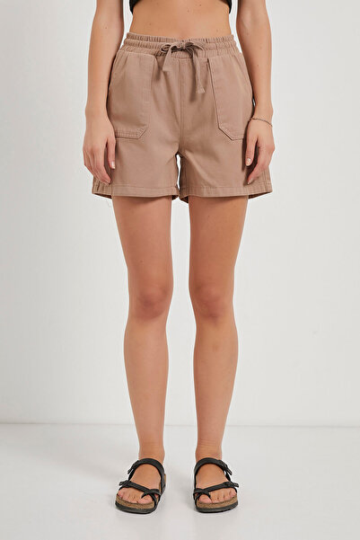 Arma Life Women's Elastic Waist Summer Basic Brown Mini Shorts