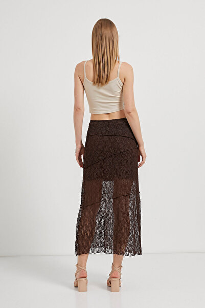 Arma Life Fusta mini maro căptușită cu dantelă transparentă pentru femei
