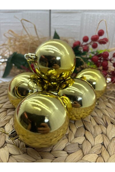 Deniz Party Store Ornament pentru Pom de Anul Nou Aur Strălucitor de 6 Cm - Cici Ball 6 Bucăți