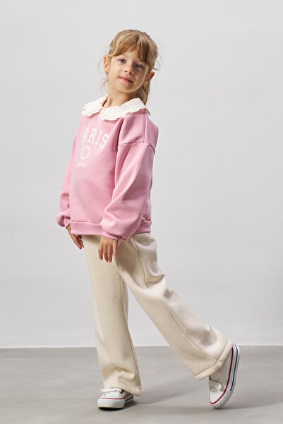 Minipodyum Printed Brode Collar Girl's Bottom Top Set