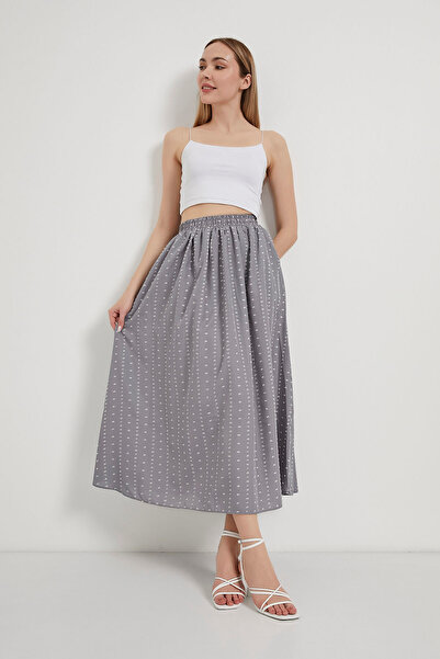 Arma Life Women's Jacquard Smoked Long Flared Skirt with Elastic Waist