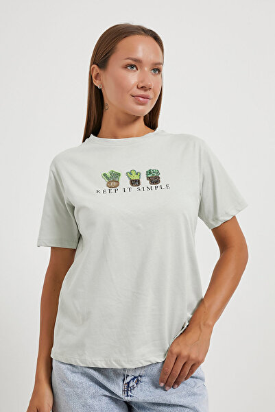 Arma Life Γυναικείο καλοκαιρινό μπλουζάκι με κοντό μανίκι με στάμπα κάκτου