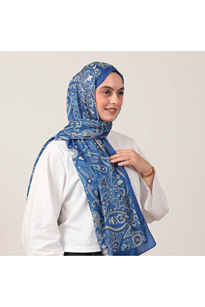 ipekistanbul Şal din mătase de bumbac - Model Marakeş - Albastru Saks
