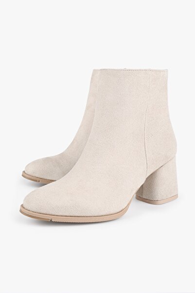 Shoeberry Γυναικείες μπότες Haylee Beige Suede με τακούνι Beige Suede