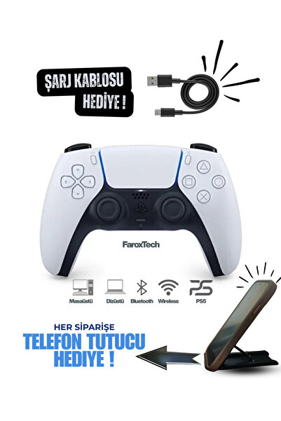 FaroxTech PS5 Görünümlü Kablosuz Oyun Kolu + Şarj Kablosu Hediye | Bluetooth ...