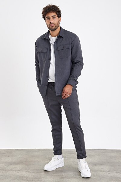 MADZEYMODA Új szezon férfi nadrág és ing 2 részes szürke velúr szett Mz0802