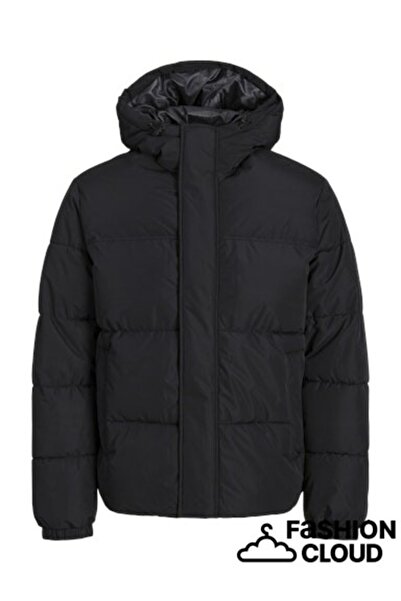 Jack & Jones Men's Black Jjebradley Puffer Hood Sn Coat 12256974-Black