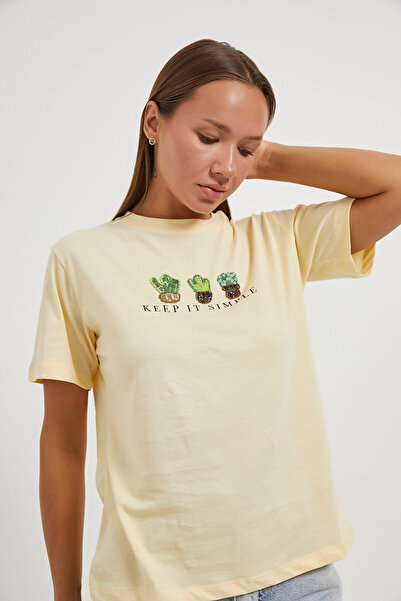 Arma Life Γυναικείο καλοκαιρινό κίτρινο μπλουζάκι με κοντό μανίκι με στάμπα κ...