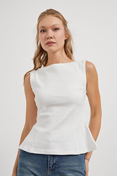 Arma Life Women's Boat Neck Sleeveless Summer Casual White Blouse