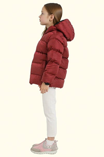 freemen Çocuk Bordo Polarlı Kürklü Kapüşonlu Su Geçirmez Rüzgara Dayanıklı Şişme Kışlık Mont