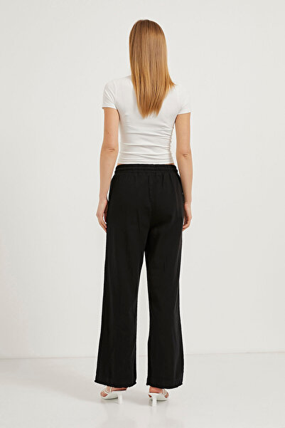 Arma Life Women's Elastic Waist Wide Leg Baggy Black Trousers