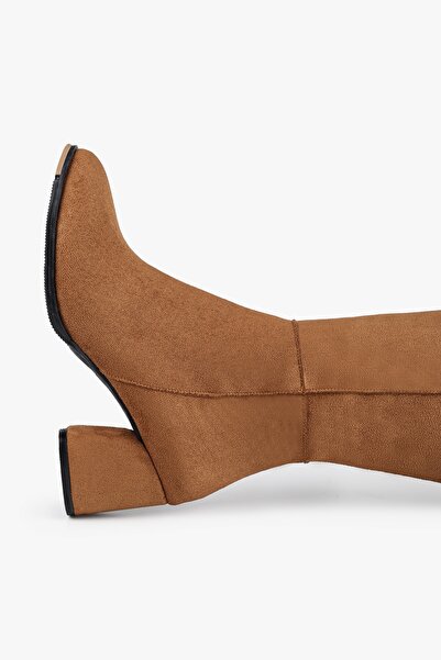 Shoeberry Damenkiella Tan Wildleder-Stiefel mit Absatz Tan Wildleder
