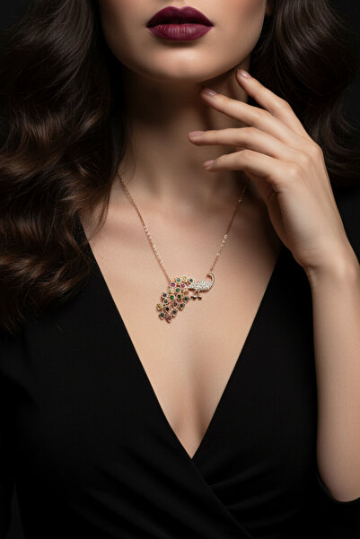 Parmas Design Kadın Tavus Kuşu 925 ayar Gümüş Rose Kolye