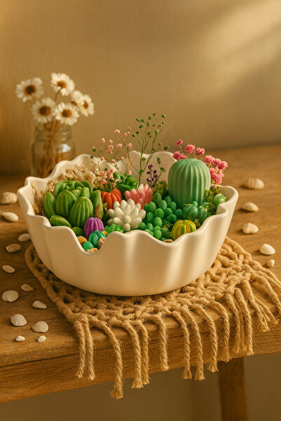 AKANART Studio Kaktüs Bahçesi dekoratif kokulu mum, yüzde yüz doğal vegan soya mum