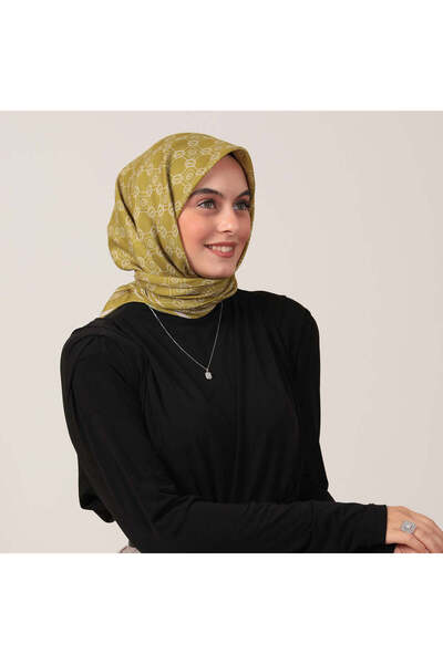 ipekistanbul Pamuk İpek Eşarp - Monogram Desen - Olive