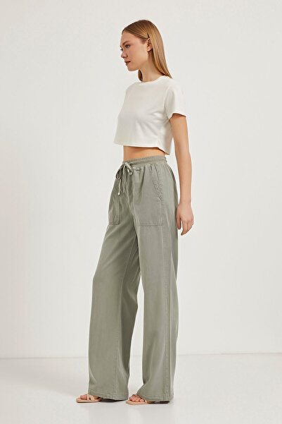 Arma Life Women's Elastic Waist Baggy Fit Khaki Palazzo Trousers